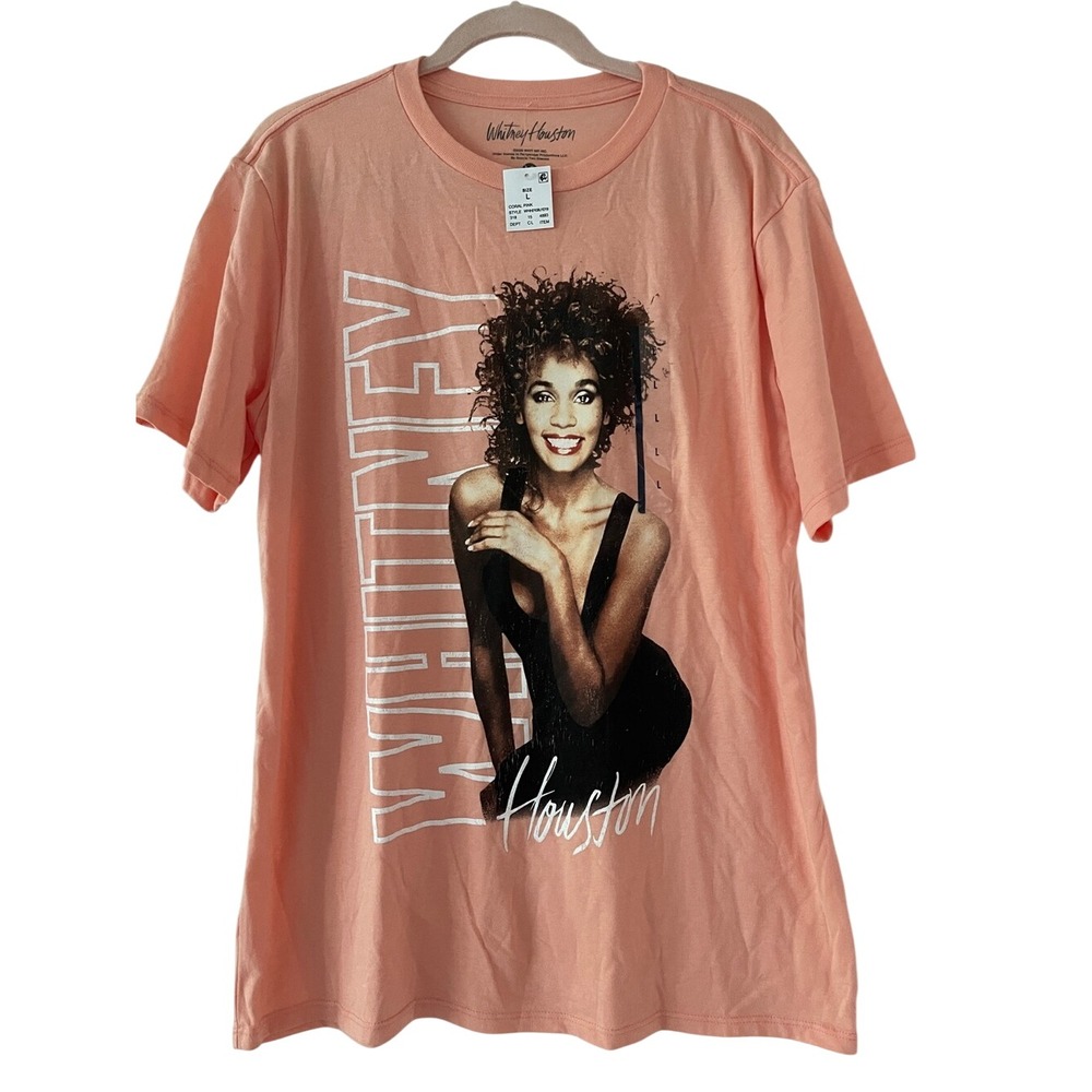Whitney Houston Coral Pink T Shirt Large NWT